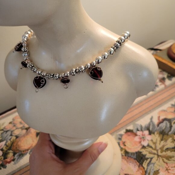 Handmade red heart and silver necklace - 24" - Picture 2 of 4